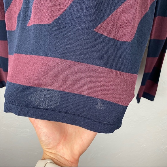 Kasper knits navy/maroon striped knit turtleneck fitted shirt size Small - Picture 8 of 8